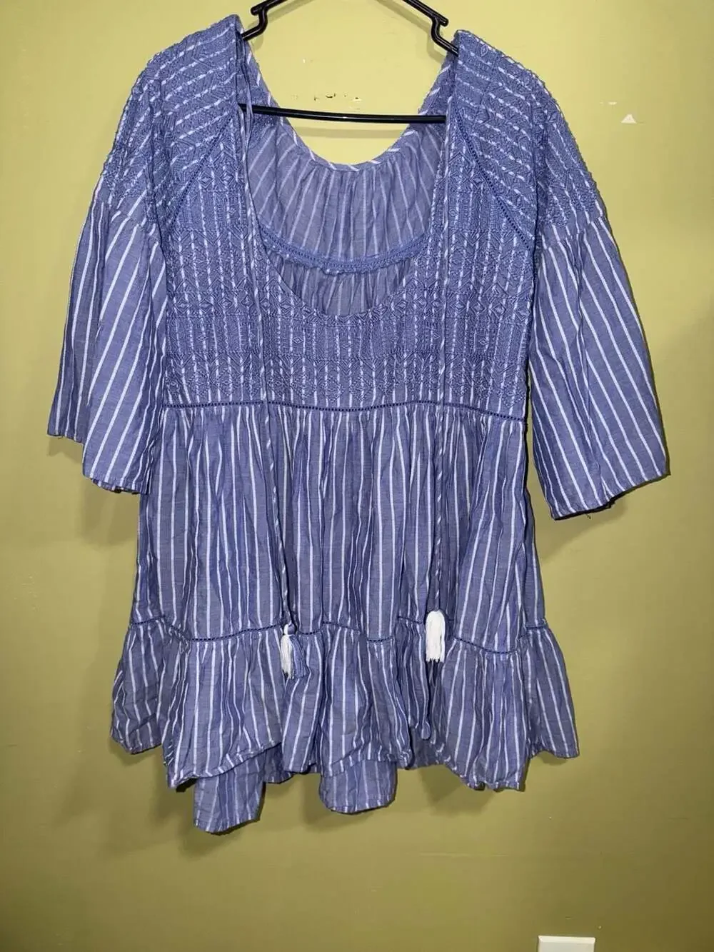 Free People Lola Embroidered Striped Tiered Mini Dress